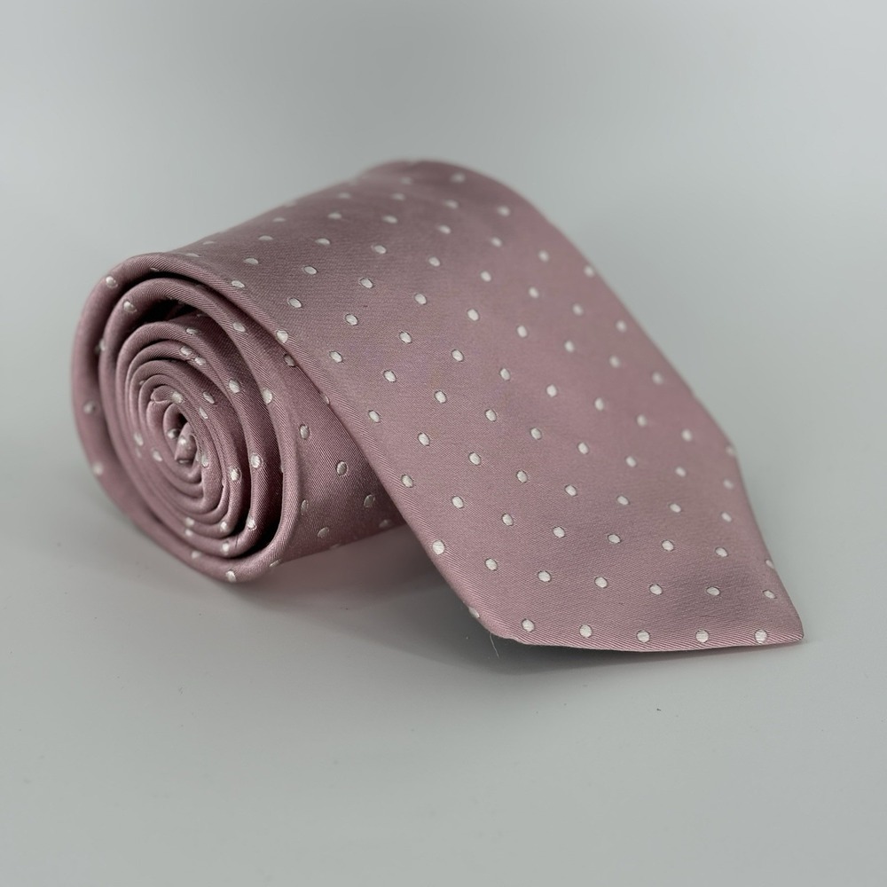 Daniel Cremieux Mens Neck Tie Silk Pink W/WhitePolka Dot Handmade